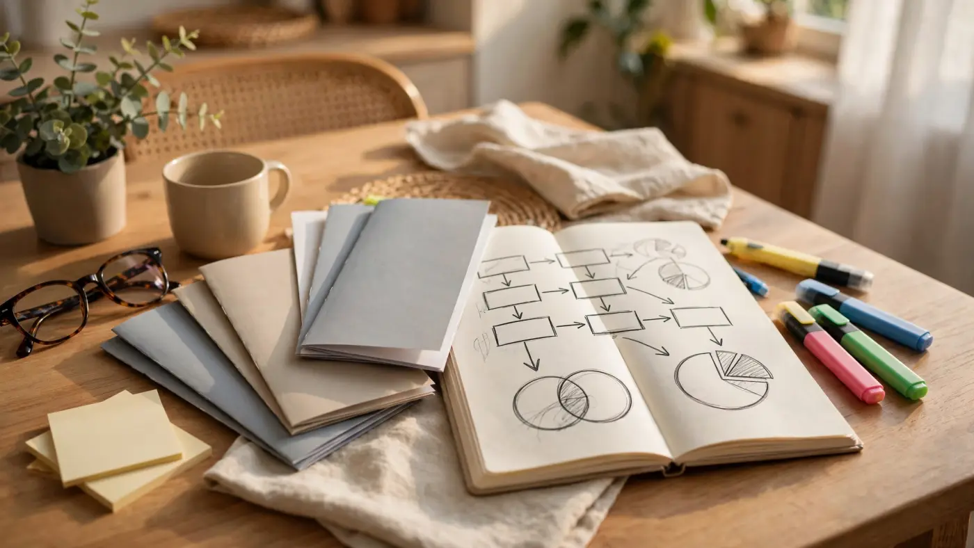 Materiales educativos de finanzas sobre un escritorio con cuadernos y guías