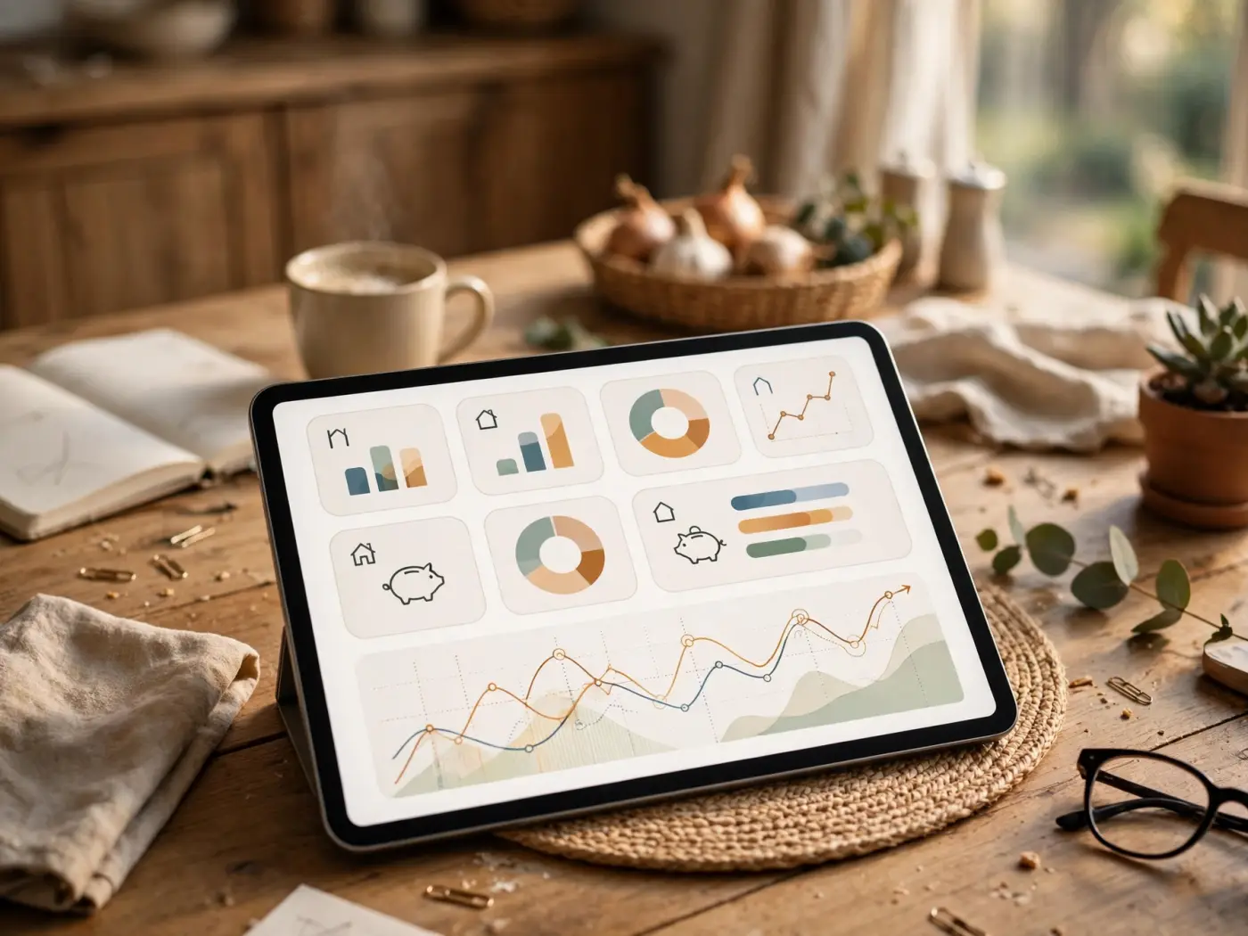 Panel de control financiero interactivo en una tableta